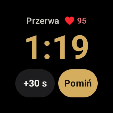 Wear OS: przerwa z odliczaniem, tętnem i przyciskami +30 s oraz Pomiń